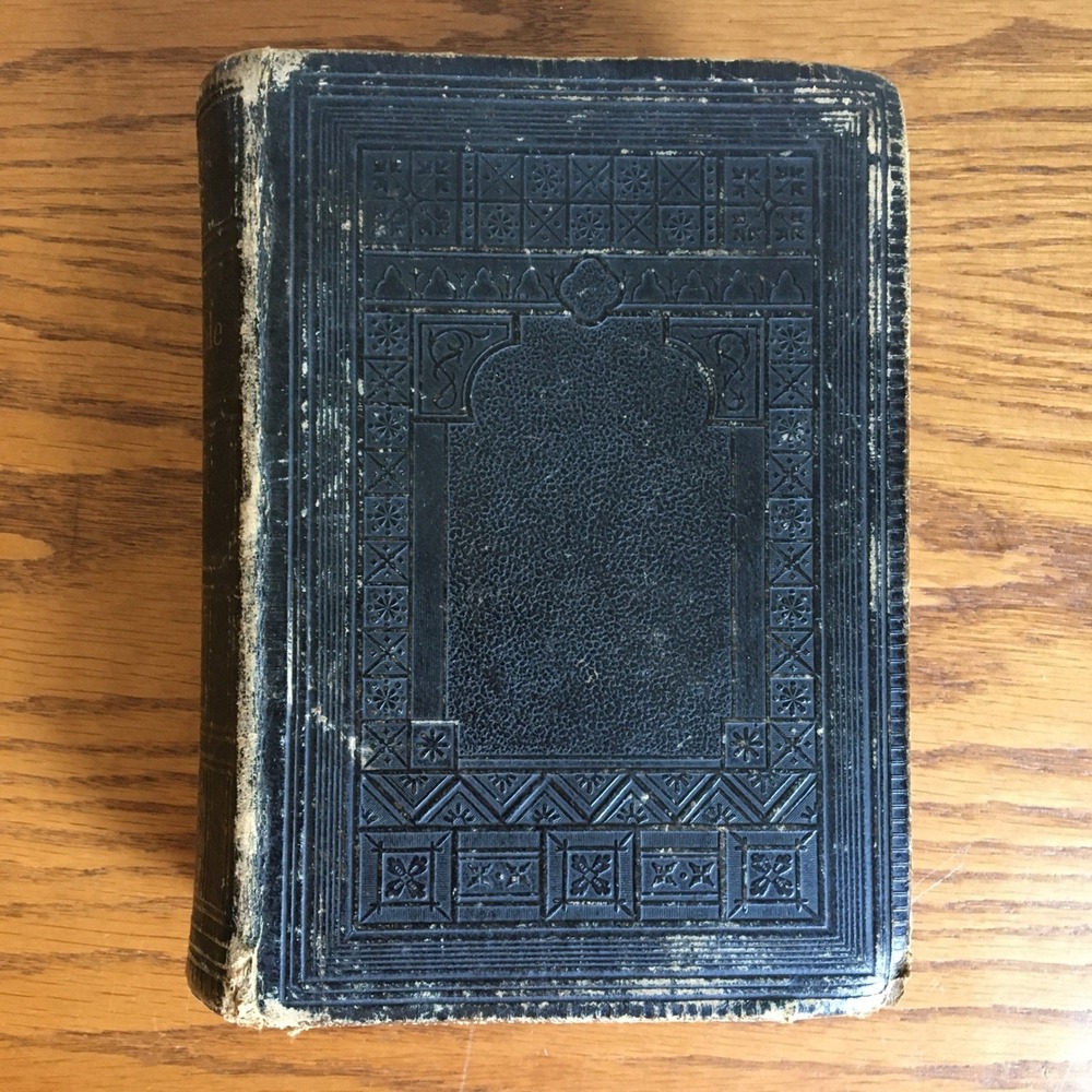 Antique 1800s Holy Bible Small Black Embossed Leather? Cover Fair Condition
